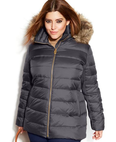 michael kors plus size faux fur trim puffer coat